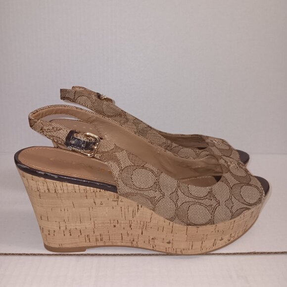 COACH INSIGNIA FERRY PEEP TOE WEDGE HEELS - Picture 7 of 12